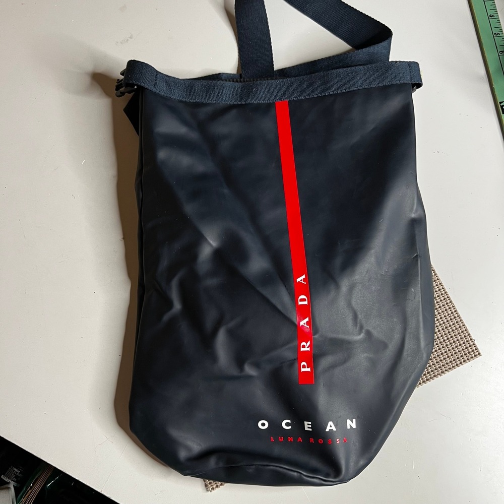Prada Luna Rossa Ocean Navy Blue Dry Bag Roll Top Crossbody Shoulder Bag